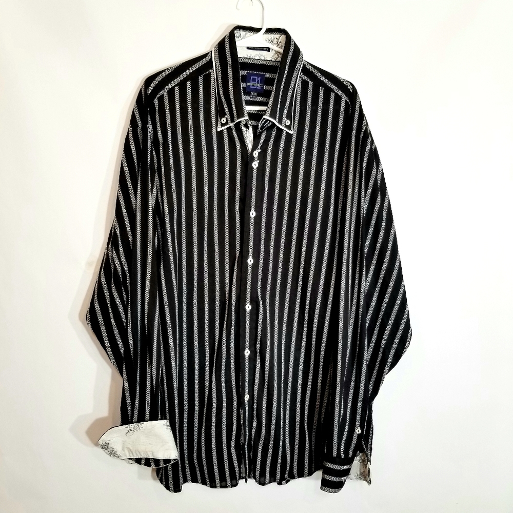 PARC 81 Shirt Mens XXL Long Sleeve Button Up 18-18.5 Striped Contrasting Trim.